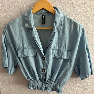 ZARA BLUE SHORT SLEEVE CROP TOP